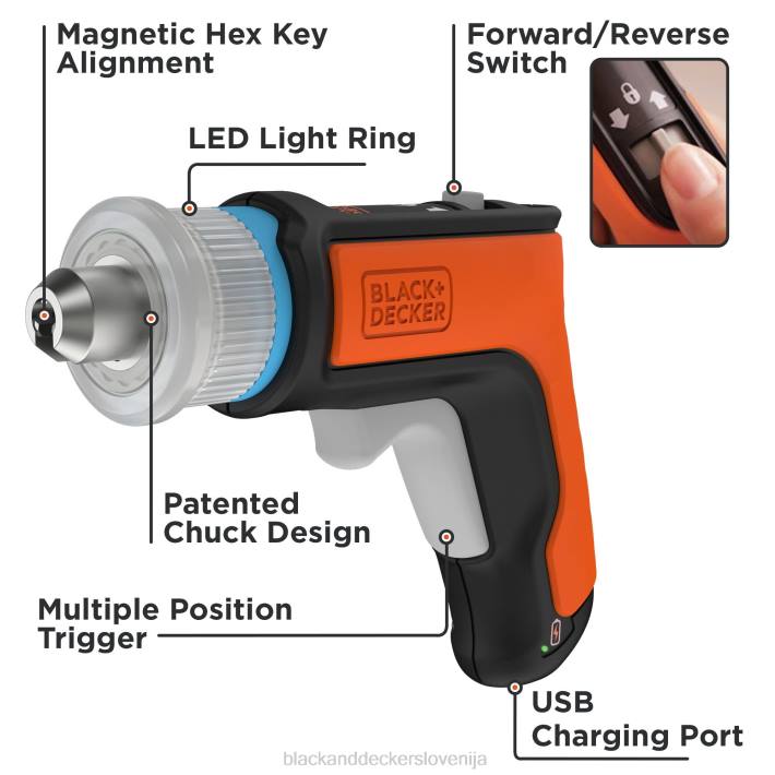 BLACK+DECKER Akumulatorski vijačnik 4v max, imbus L-oblika 2-palčni izbrani nastavki 8B2Z568 orodja - Image 2