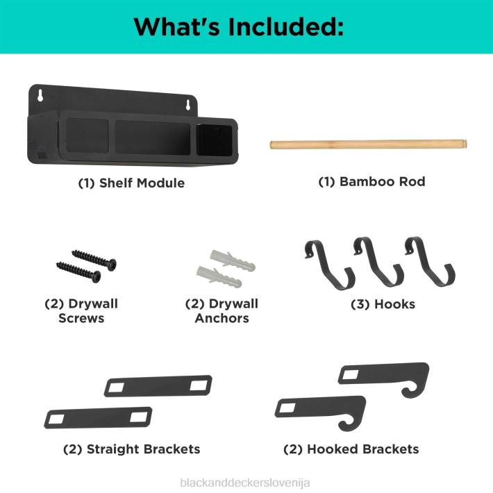 BLACK+DECKER črn viseči/magnetni regalni sistem-polica z nosilci 8B2Z128 dom in življenjski slog - Image 3