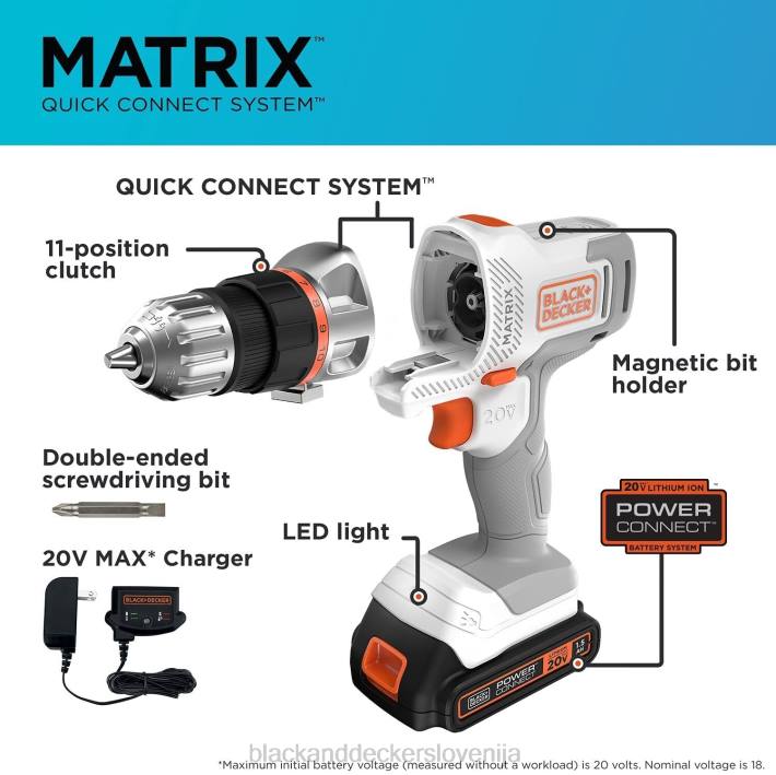 BLACK+DECKER Komplet akumulatorskih vrtalnih vijačnikov 20v max matrix bel 8B2Z585 orodja - Image 7