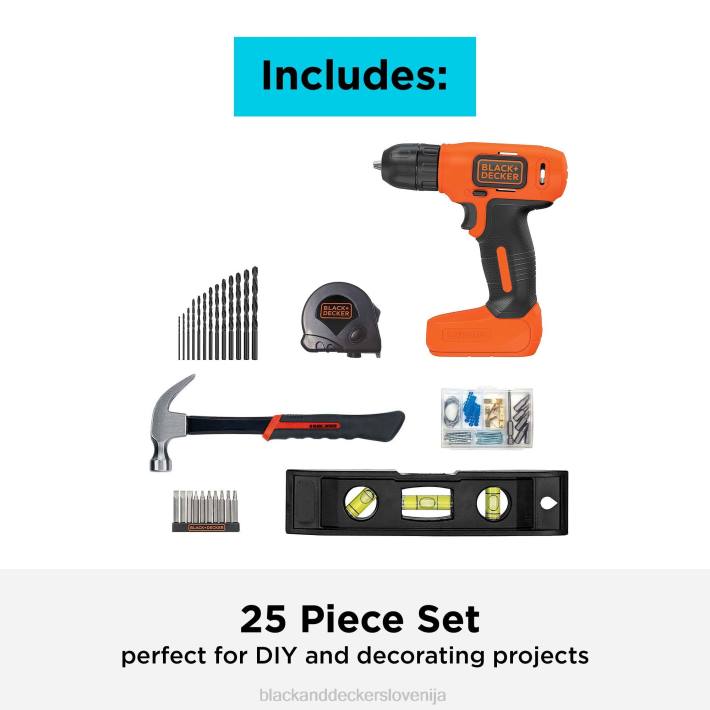 BLACK+DECKER Projektni komplet 8v max, pripravljen za okrasitev, vključuje akumulatorski vrtalnik in osnovna ročna orodja 8B2Z558 orodja - Image 2