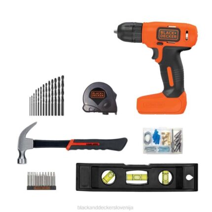 BLACK+DECKER Projektni komplet 8v max, pripravljen za okrasitev, vključuje akumulatorski vrtalnik in osnovna ročna orodja 8B2Z558 orodja